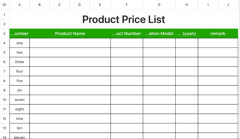 Green and Fresh Product Price List
